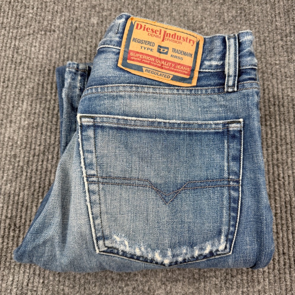 Diesel Kratt Jeans Mens 33 Blue Distressed Straight Leg Made in Italy Denim